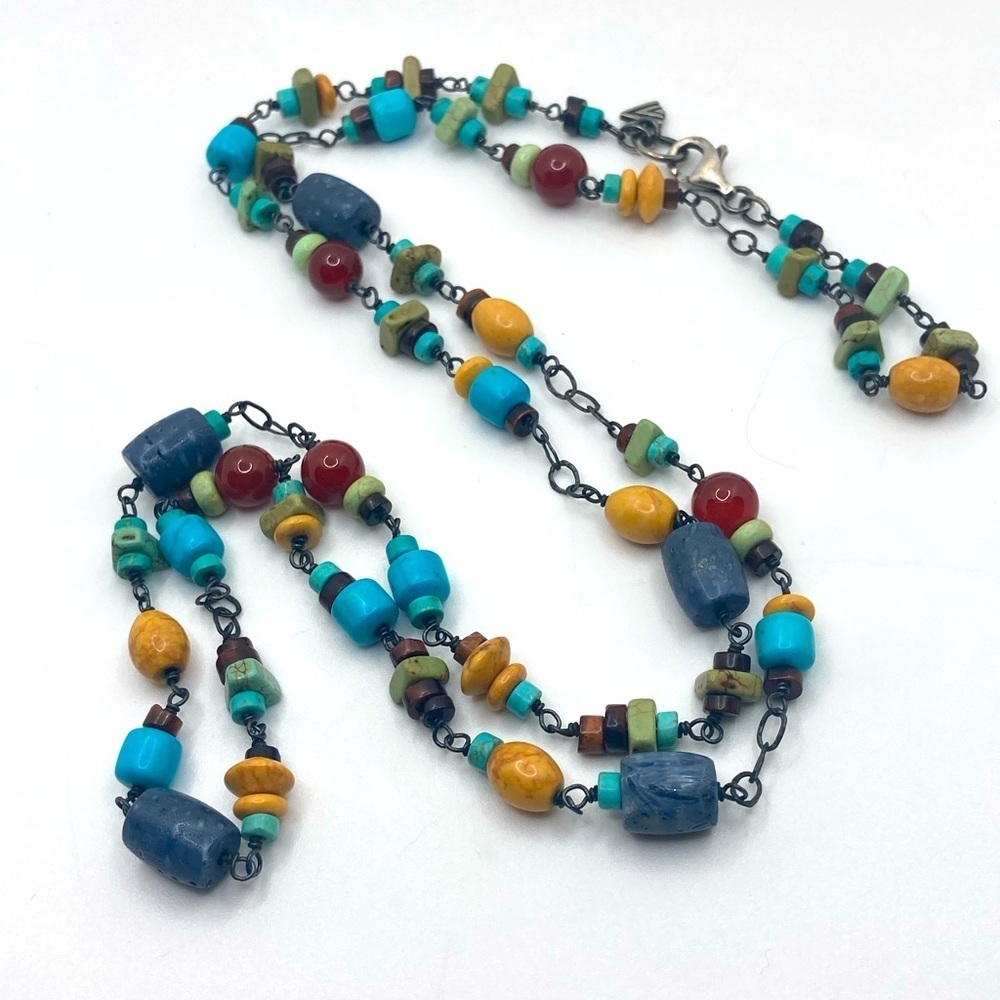 Silpada Silpada Sterling Multi Stone Turquoise Coral Howlite Beaded Necklace 34”